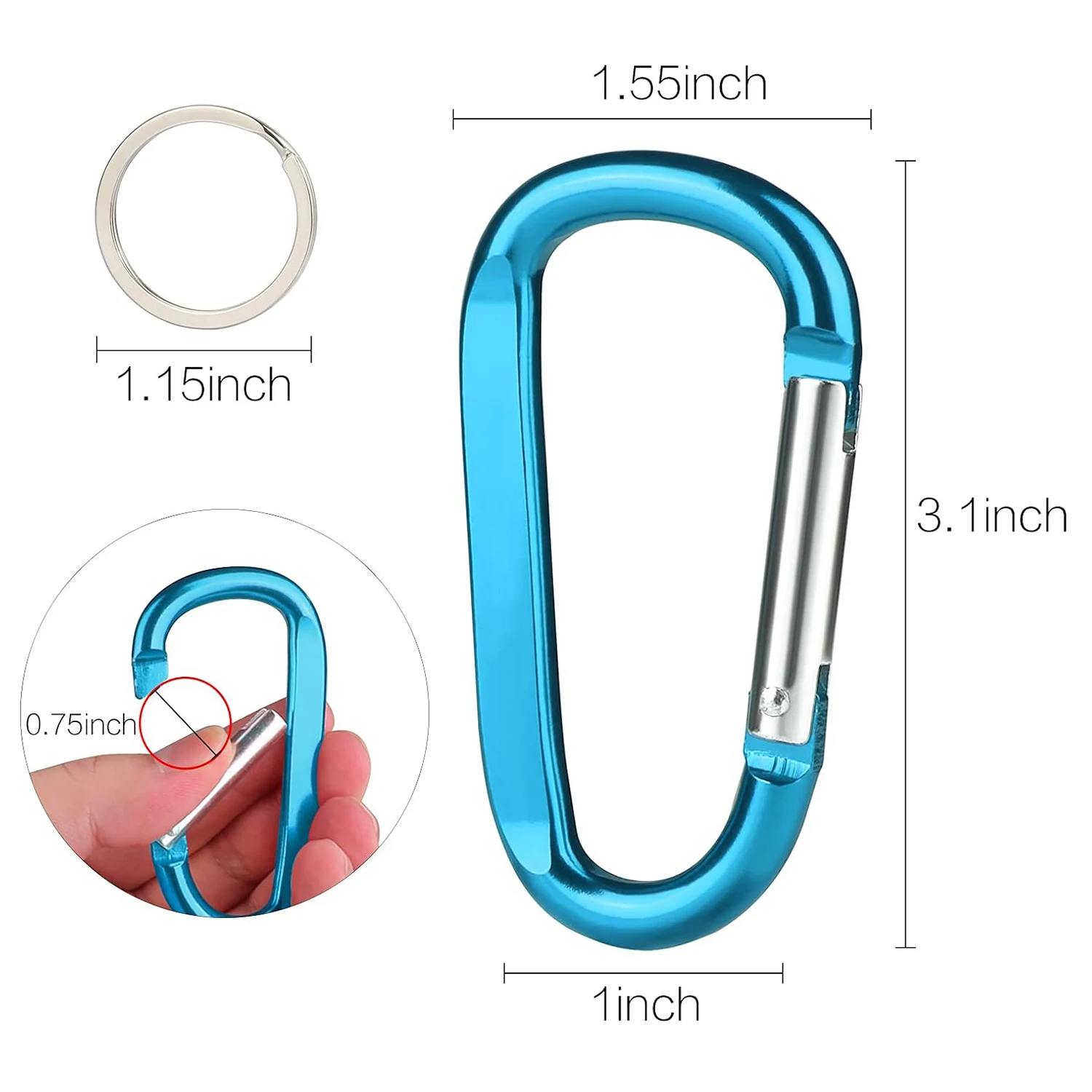 Snap Hook Carabiner Clip Caribeaner Large Aluminum D Shape Carabeaner Keychain Spring Hook for Hammocks Camping Harness Hiking