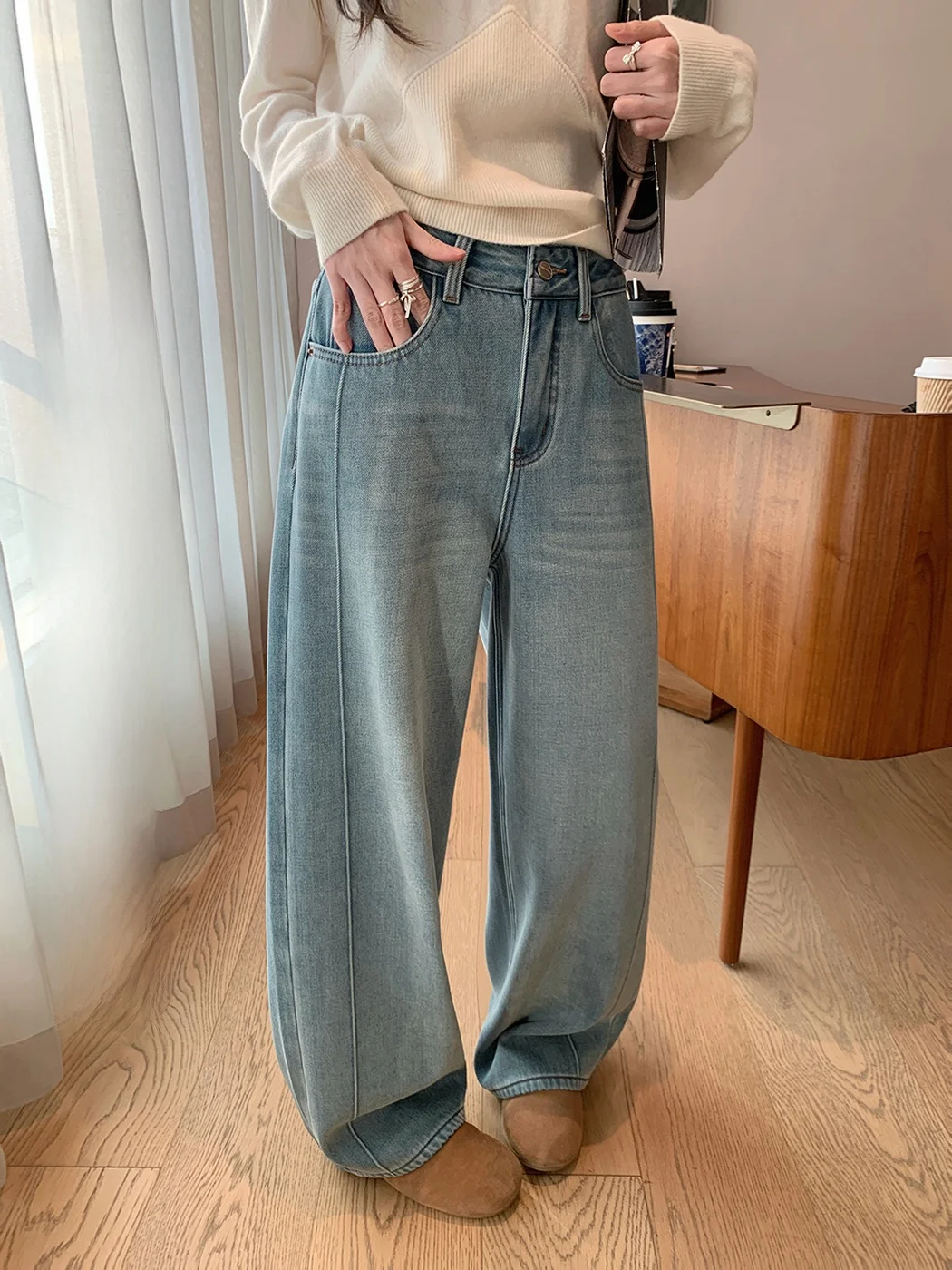 

Джинсы Ibell Zhang из длинноволокнистого хлопка с утолщенным флисом, прямого кроя, с эффектом похудения, зимняя коллекция, женские джинсовые брюки