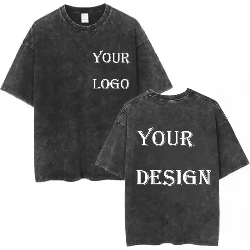 Unisex Cotton Washed Tshirt Customized Printed T Shirt Harajuku Top DIY Your Like Photo or Logo T-shirt Fashion Custom Top