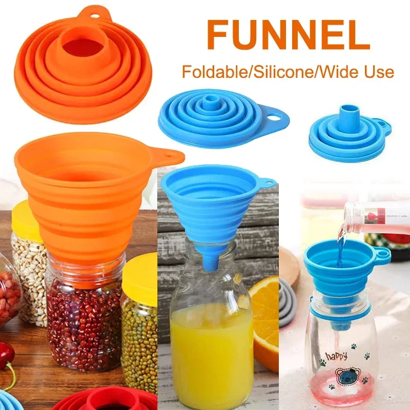 1/4PCS Silicone Collapsible Funnel Foldable Kitchen Long Neck Dispense Gadget Tool Filter Sorter Small Water Bottle Liquid Oil view 2