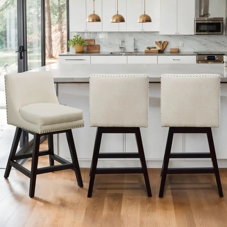 

Inch Counter Height Bar Stools Set of 3 for Kitchen Island, Swivel Modern Bar Counter Stools with Back and Oak Wood Legs for Pu