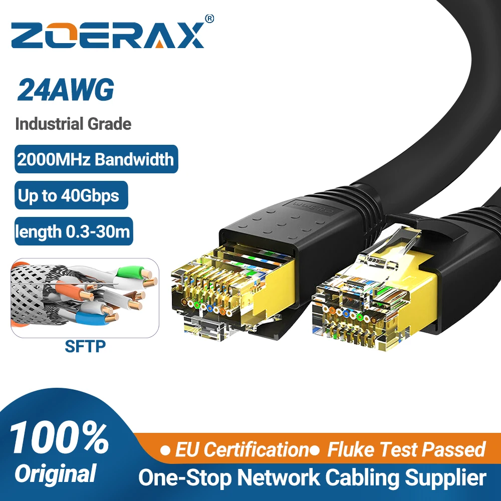 ZoeRax CAT8 Ethernet Cable 24AWG 40Gbps 2000Mhz Heavy Duty High Speed Gigabit SFTP Lan Network Internet Cables, Outdoor&Indoor