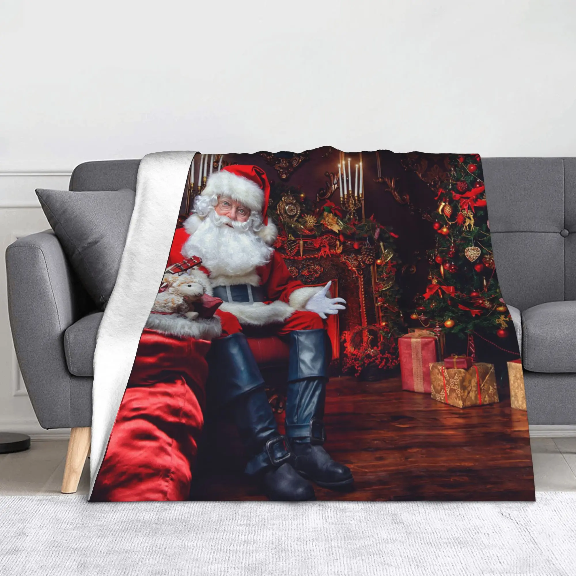 Christmas Fun Blankets Flannel Nordic Merry Christmas New Year Ultra-Soft Throw Blankets for Outdoor Travel Bed Rug
