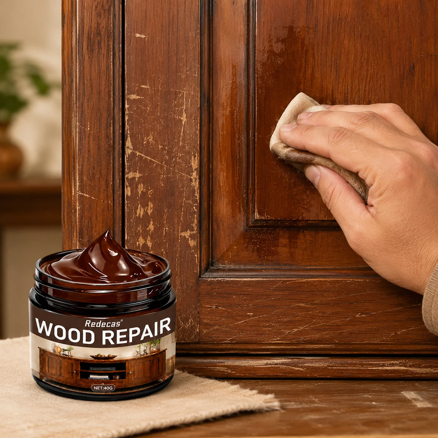 Brown Wood Scratch Repair Cream, Quick-Dry Fast Curing, Emergency Repair, Long-Lasting One-Time Fill, Strong Protection, Easy