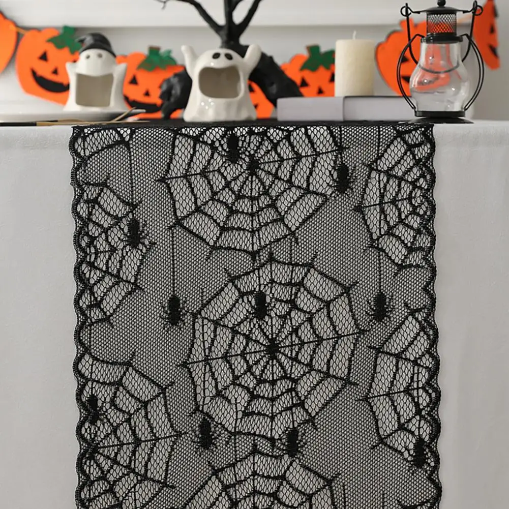 Spider Web Table Runner Indoor Halloween Decorations Lace Table Runner Black Spider Web Decor Halloween Dining Table