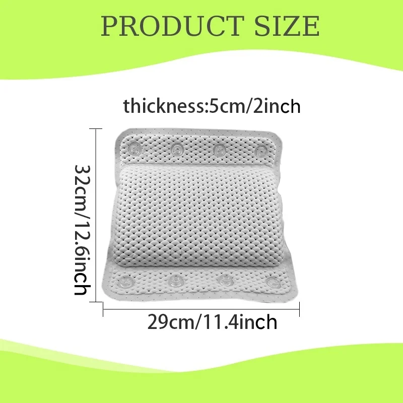 1pc Memory Foam Spa Bath Pillow with 8 Suction Cups Neck & Back Support for Tub Soft Non-Slip Cushion for Relaxing Bath