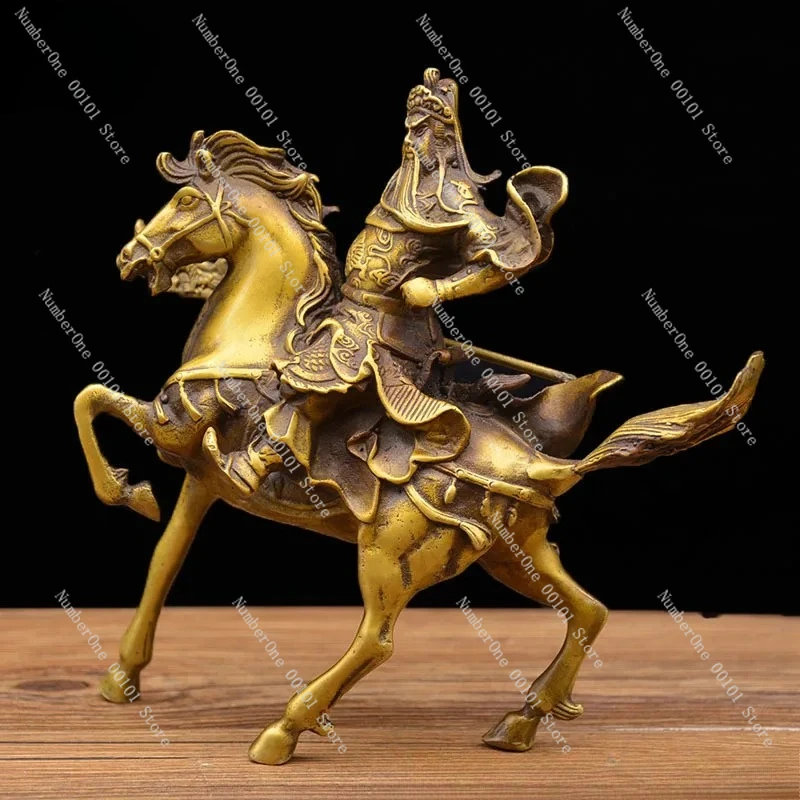 Guan Gong Riding Horse Martial God Home Decor Bronze Gift Ornament