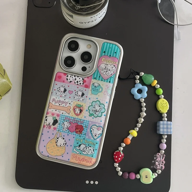 حافظة هاتف ملونة بنمط جرو لطيف لهاتف آيفون 16 16Pro 16ProMax 15 15Pro 15ProMax 14 14Pro 14ProMax 13 13Pro 13ProMax