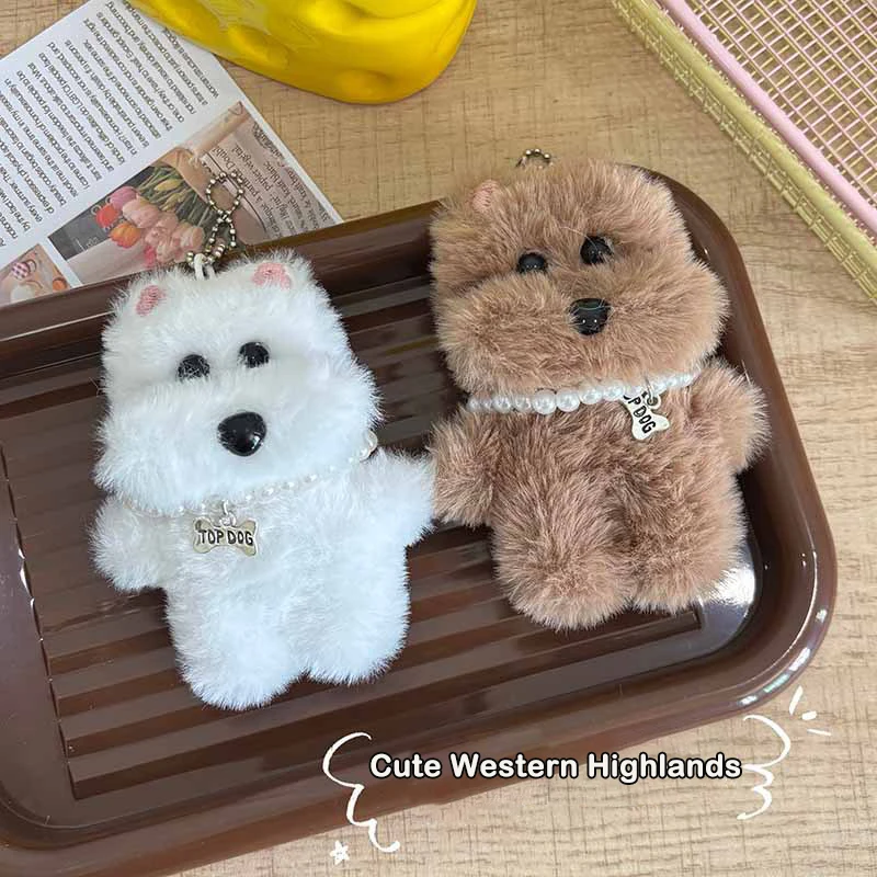 Kawaii West Highland Plush Keychain Cartoon Puppy Stuffed Doll Keychain Couple Keyring Lovely Bag Pendant Gifts