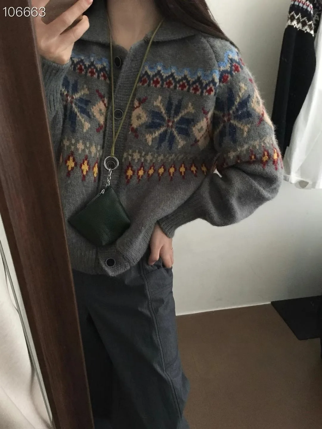 Sweater Wanita Lengan Panjang Cetak Jumper Cardigan Kancing Tunggal Saku Longgar Musim Gugur Kasual 2025 Rajutan Sedikit Elastis