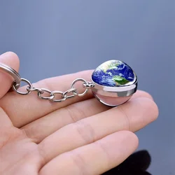 Bola de vidro keyring fulgor no escuro multicolorido planeta galáxia chaveiro universo chaveiro espaço sideral jóias astronômicas