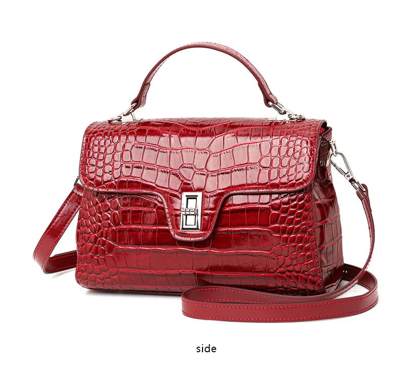 Damen-Handtasche aus Leder mit Krokodilmuster, Henkeltasche mit Schloss, Damen-Umhängetasche für Arbeit und Alltag – Detail 9