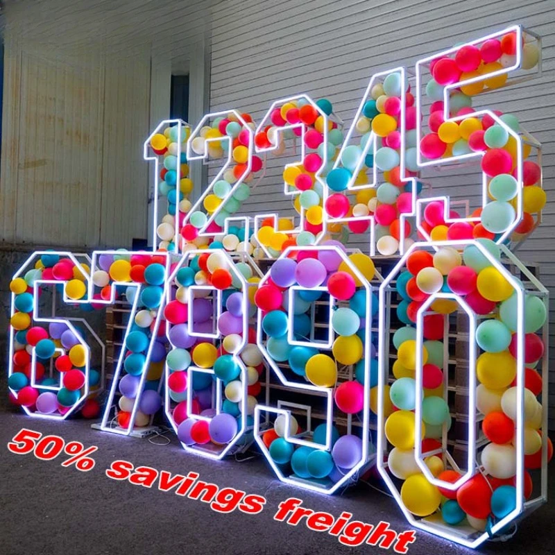 2024 3D ins style wedding decoration alphabet neon foldable neon frame birthday number party decoration