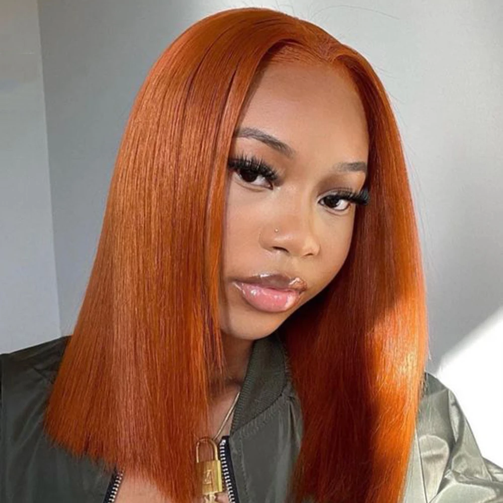 Ginger Orange Glueless Wig Human Hair Ready To Wear Straight Glueless Preplucked Wear And Go Wigs 6X4 HD Lace Front Wigs PreCut