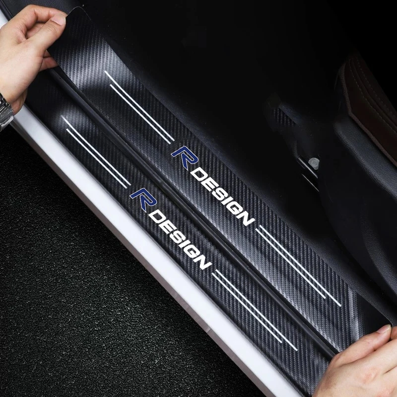 Car Logo Stickers Anti Scratch Door Sill Protector For Volvo V60 V40 V90 XC90 S60 C30 XC60 V50 V70 S90 Olestar AWD XC40 S80 T6