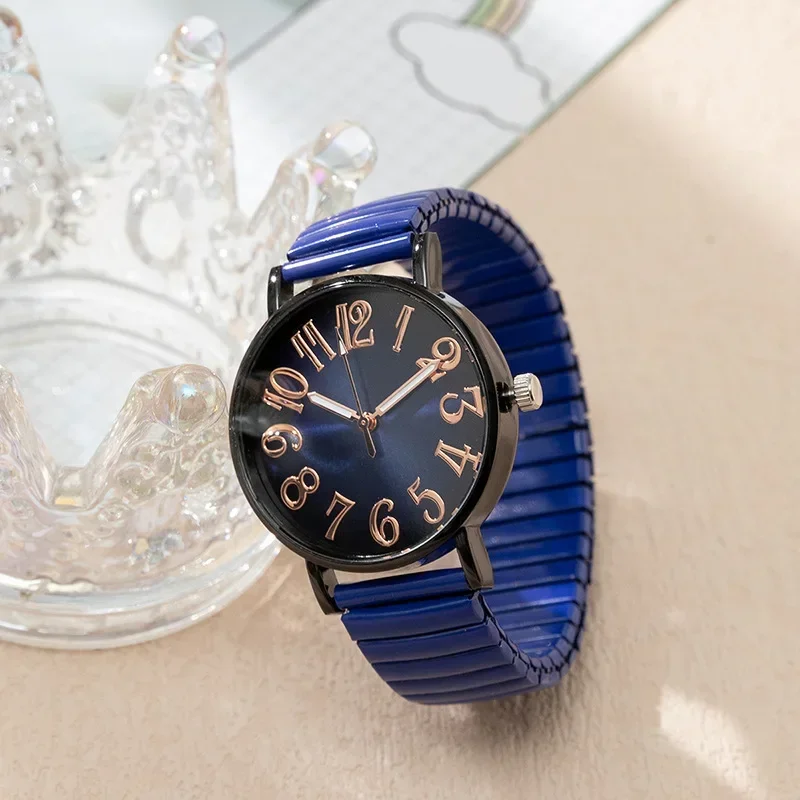 Montre à quartz numérique de luxe simple pour femme, horloge bleue pour femme, acier inoxydable, sans structure, nouvelle marque commandée, mode 2024