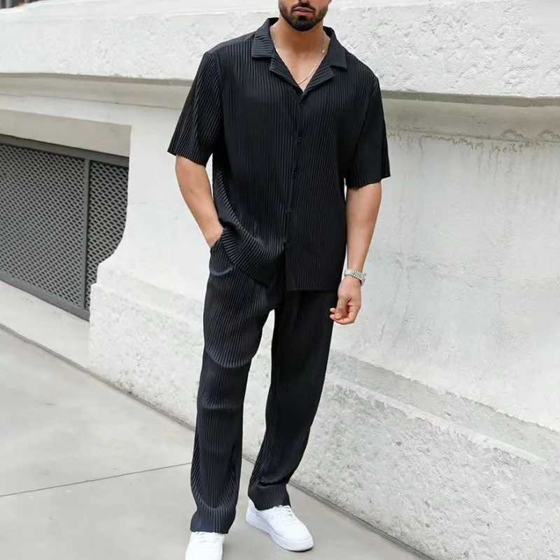 

2025 New Commuter Suit Casual Button Shirt Short Sleeve Long Pants Men's Trendy Outfit
