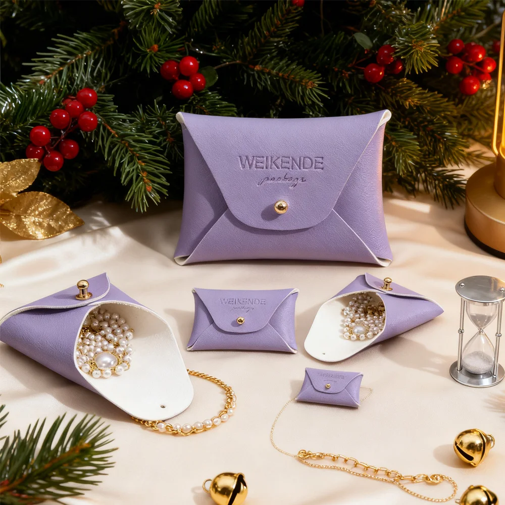 الجملة 50/100 قطعة صغيرة 7x5 سنتيمتر بولي Leather حقيبة مجوهرات جلدية مع شعار مخصص هدية المصوغات قلادة القرط كيس التعبئة والتغليف أكياس المفاجئة #1