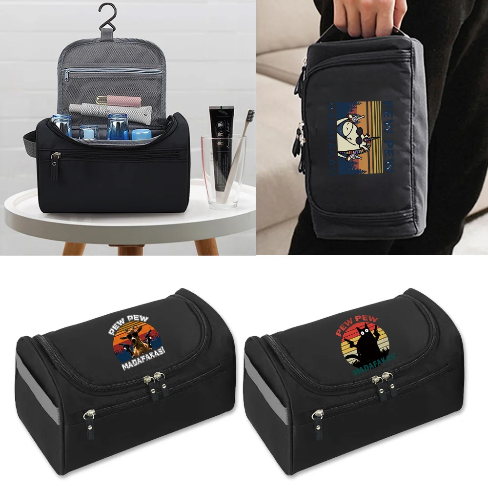 Black Multi-compartment Toiletry Bag with See-through Mesh Pocket, Shaving & Wash Storage Pouch for Travel, School
