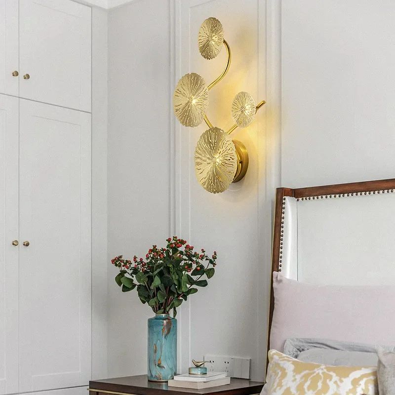 Creatief Lotusblad Led Wandlamp Woonkamer Luxe Gouden Lampen Foyer Slaapkamer Bed Muur Licht Huis Indoor Decor Verlichting