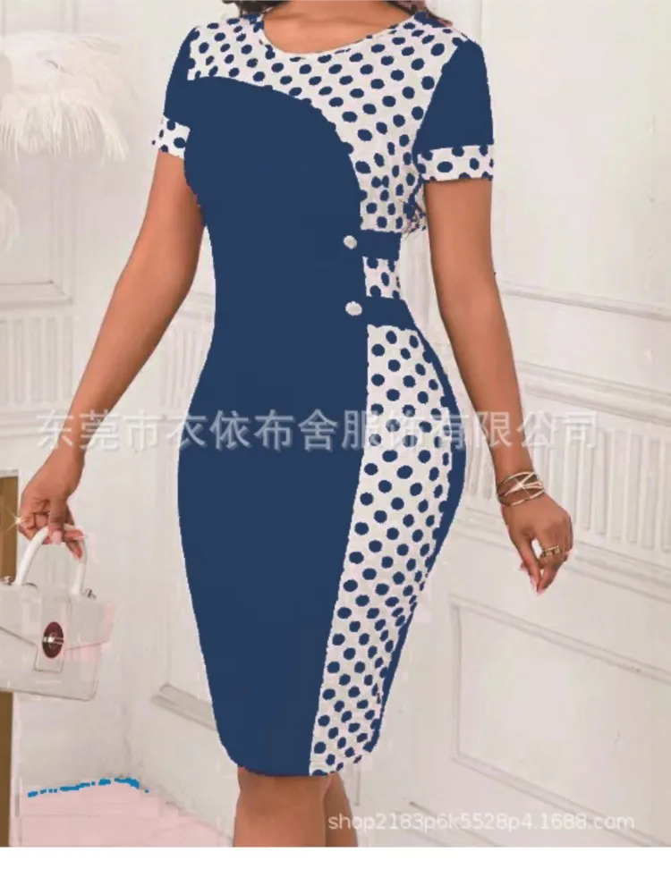 

Temperament Dress Dresses 2025 Woman Vestidos Irregular Polka Dots Contrast Package Hip Round Neck Buttons Women's Clothing Silm