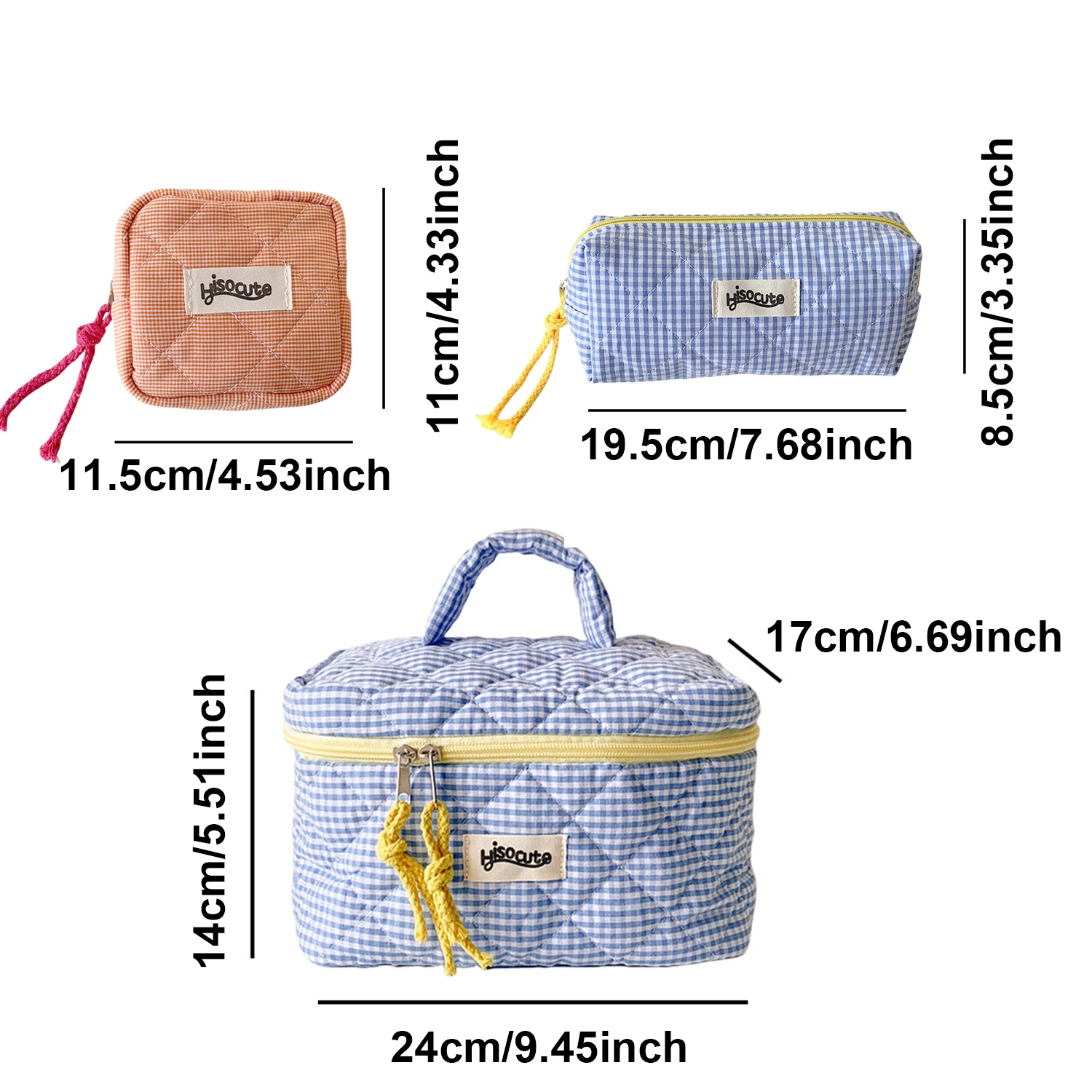 3pcs/Set Plaid Cosmetic Bag Set Simple Style Large Capacity Portable Cosmetic Tools Storage Bag for Home Bathroom Toiletry Bag