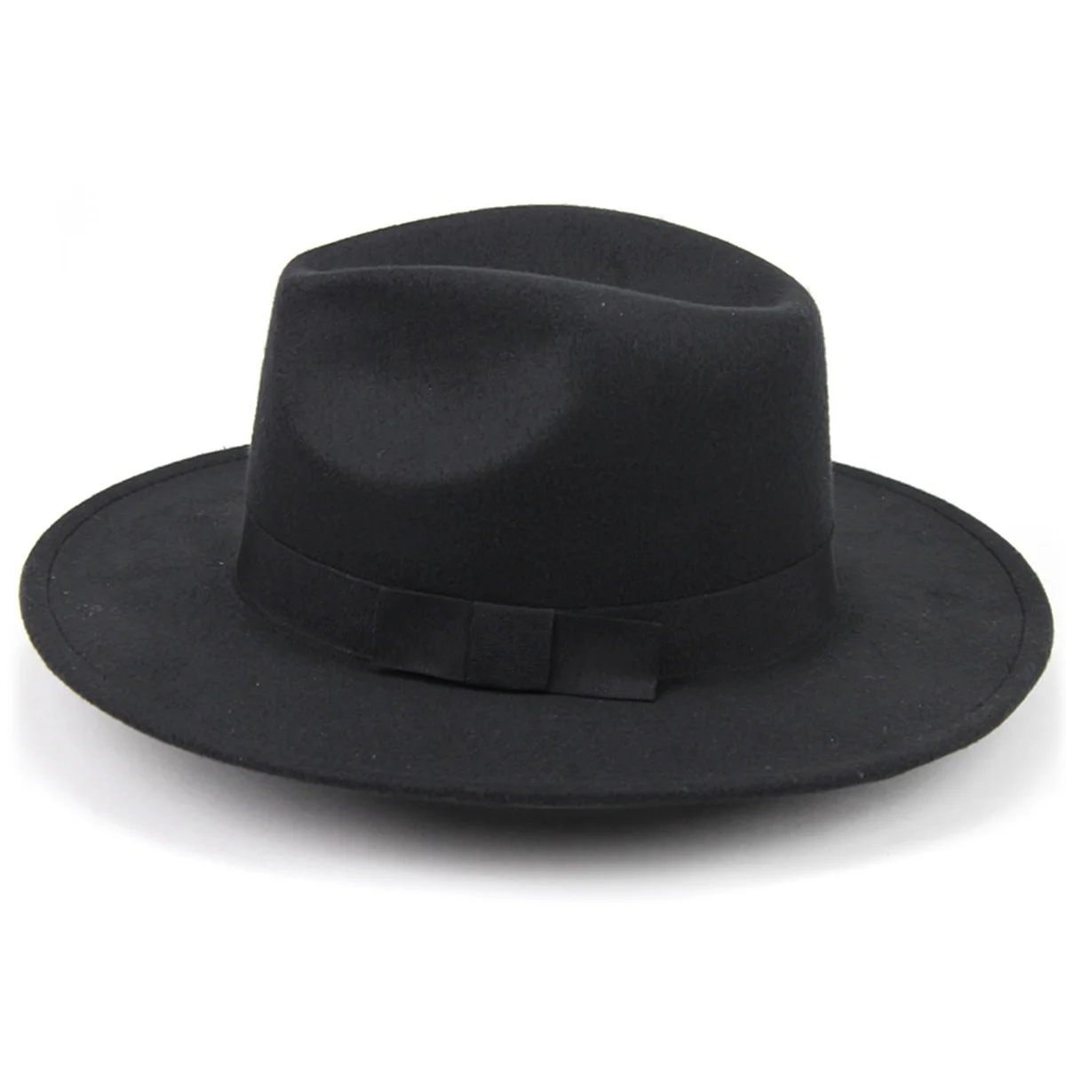 

Vintage Jazz Hat Wide Brim Fedora Solid Color Bowknot Felt Cap For Men Women Wedding Party British Style
