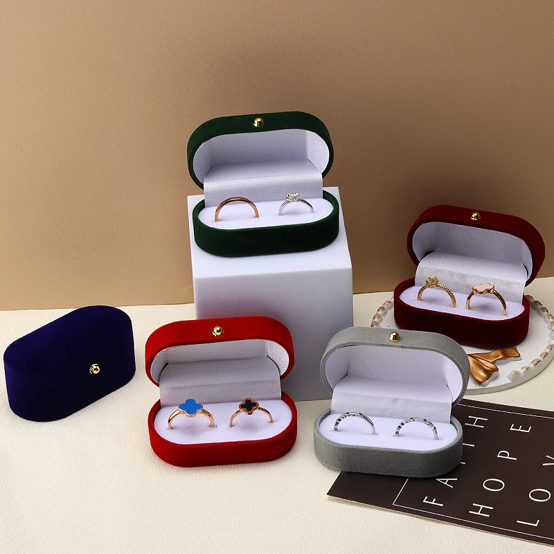 Wedding Ring Packaging Box Ear Studs Holder Velvet Engagement Couple Ring Box Valentine Gift Double Rings Storage Display Case