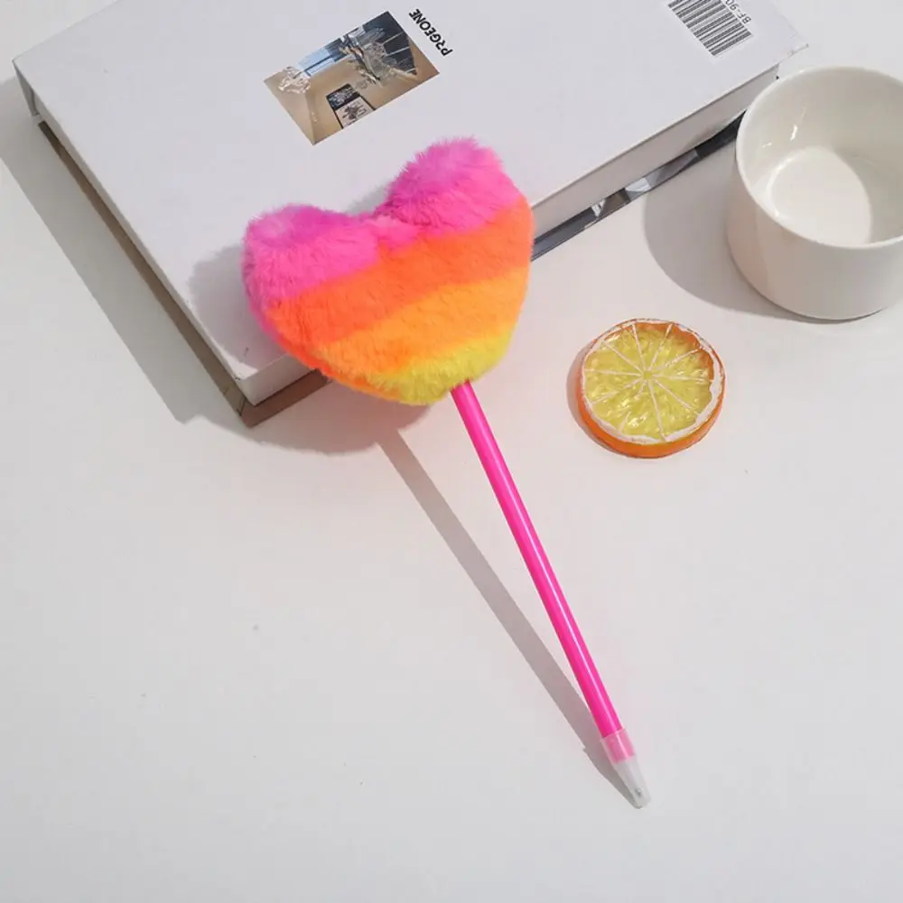 Детская плюшевая ручка с градиентом в форме сердца, нейтральная гелевая ручка, плюшевая шариковая ручка для рукописного ввода, плавная ручка для подписи