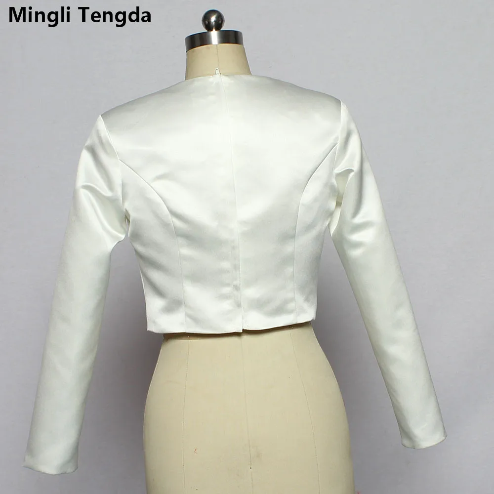 Mingli tengda conservadores muçulmanos manga longa wedding jacket envolve bolero cetim feminino noiva superior envoltório nupcial encolher feito sob encomenda