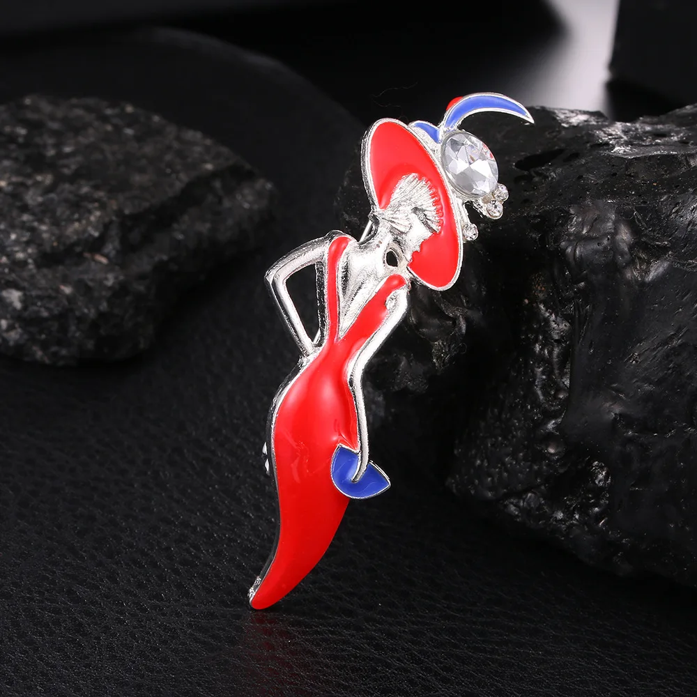 Fashion Modern Girl Brooch Red Sexy Goddess Brooches 3D Character Portrait Pin Creative Design Jewelry Accessories for Women