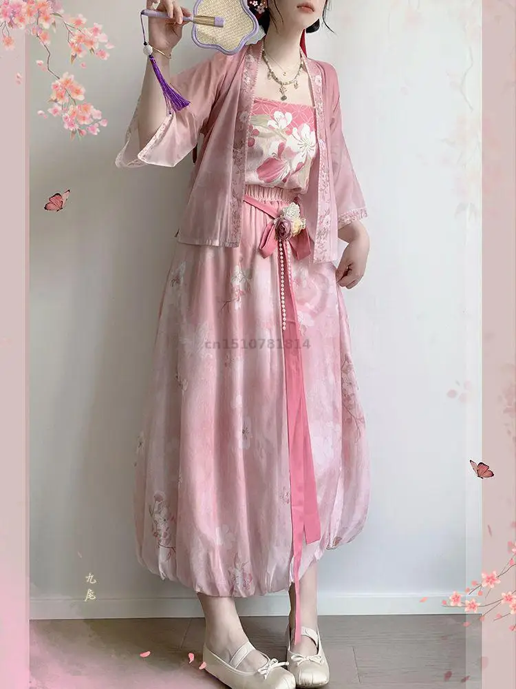 nuovo-set-in-stile-cinese-hanfu-2-pezzi-per-donne-cardigan-in-chiffon-rosa-abito-sottoveste-sfumato-gonna-a-palloncino-gradiente-outfit-da-fata-primaverile-con-fascia