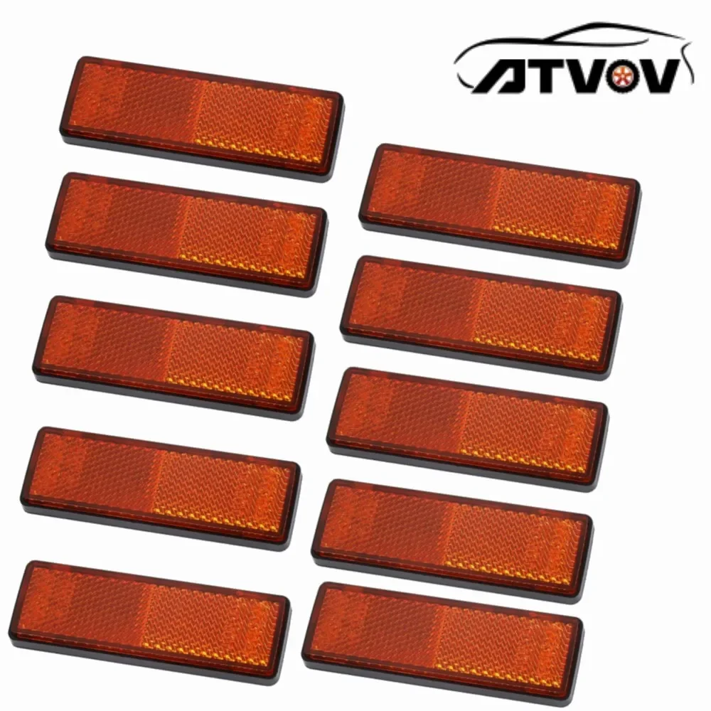 

ATVOV 10PCS Self Adhesive Reflectors Rectangular Safety Mark Signal Strip Rear Position Reflective Car Fence Trailer Gate Post