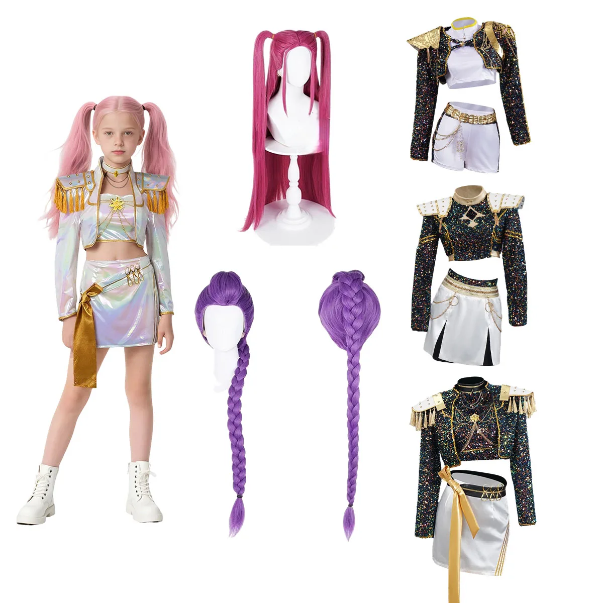 

Kids Kpop Demon Hunters Costume Cosplay Costume White Suit Child Girls 2025 Pop Singer Party Halloween Outfits Birthday Gift