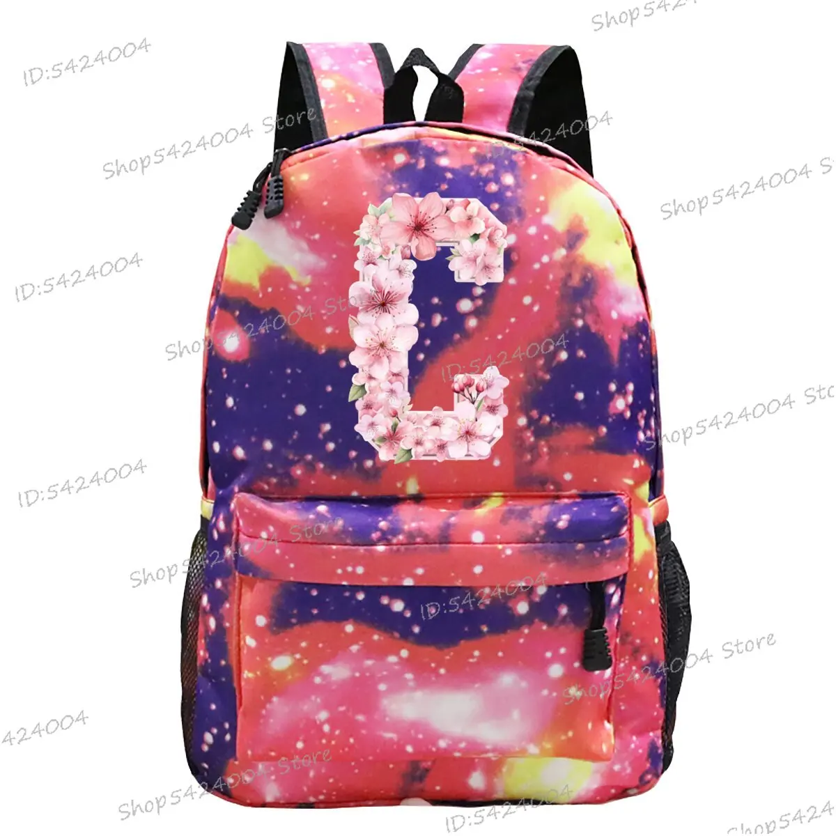 Pink Sakura Alphabet Backpack Shouder for Women Cherry Blossom Letters A B C D School Bag Girls Sakura Cute Gift Daily Bagpack