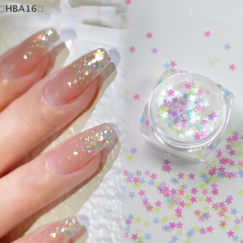 〔HBA16〕1Box Nail Art Super Glitter Sequins Holographic Northern Nail Art Sequins Lights Laser Flakes Sticker DIY Accessories