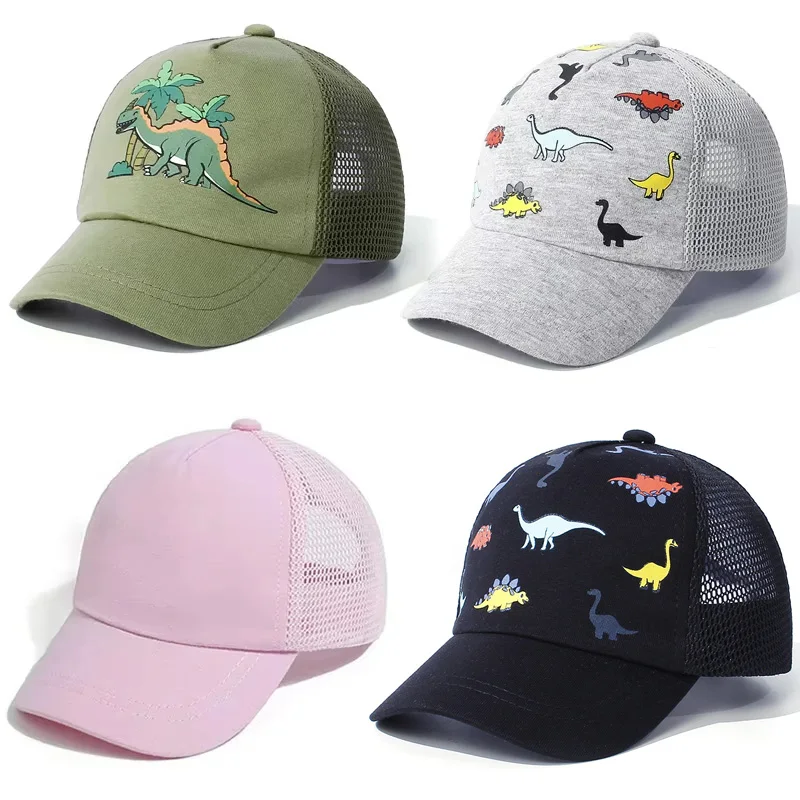 New Kids Baseball Cap Cartoon Dinosaur Summer Boys Girls Caps Sun Protection Casual Hat Mesh Breathable Children Accessories