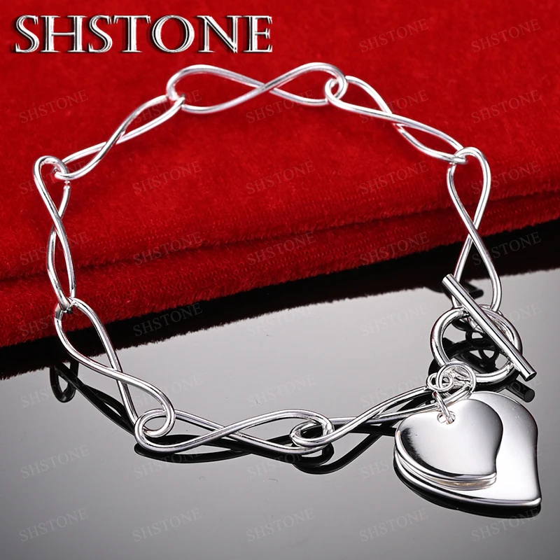 Fine 925 Sterling Silver Two Hearts Bracelets Charm Jewelry Hand Chain Accessories For Women Christmas Birthday Party Gifts