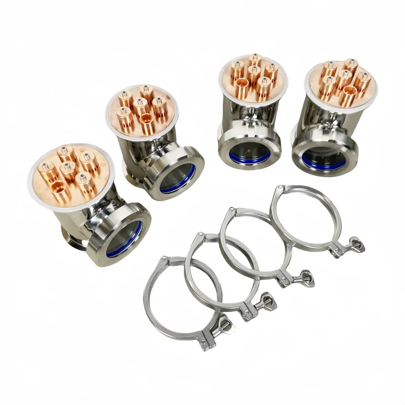 

4pcs 4inch FerruleOD119mm Sight Glass Union Tri-Clamp Tee With 4pcs Copper Bubble Set,Distillation Lens Column Suit For HomeBrew