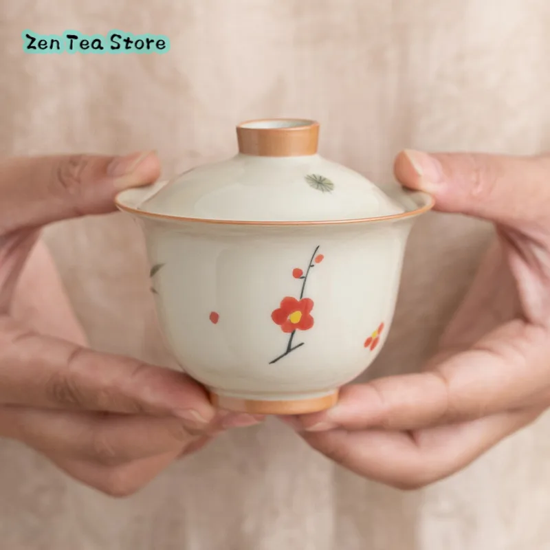 Cover Bowl Hand-painted Home Ceramic Tea Ice Table Under Glaze Color Three Friends Two Small Tea Bowl Tea Infuser Cover Cup