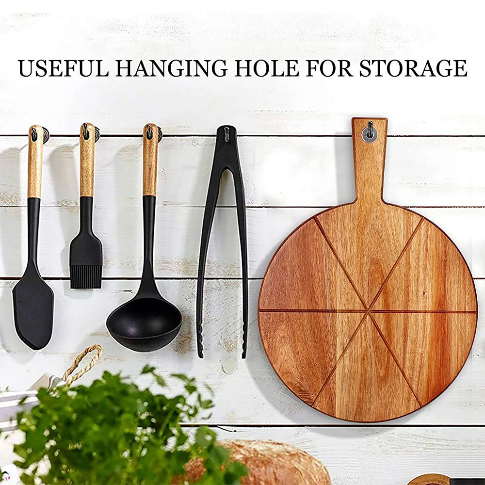 Bamboo Pizza Cutting Board with 6 Grooves Lightweight Smooth Wooden Pizza Paddle Serving Board Outdoor Pizza Oven Accessories