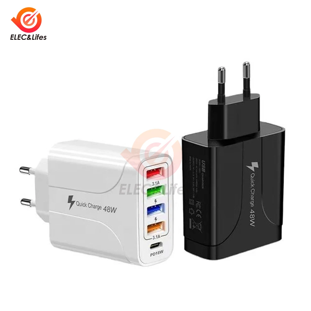 4 USB EU USプラグ充電器クイックチャージ3.0 iPhone 14 Pro Maxタブレットポータブル壁携帯充電器用