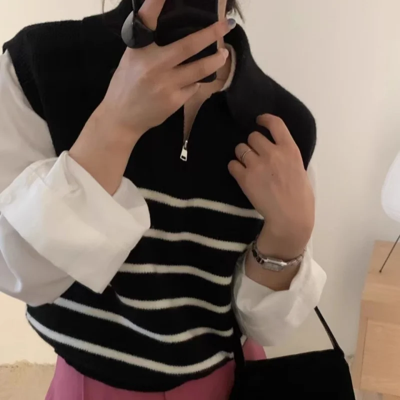 المرأة بولو طوق نصف البريدي سترة سترة المحاصيل تانك القمم شريط تقليم أكمام متماسكة سترة البلوز الربيع الصيف 2026 عادية #2