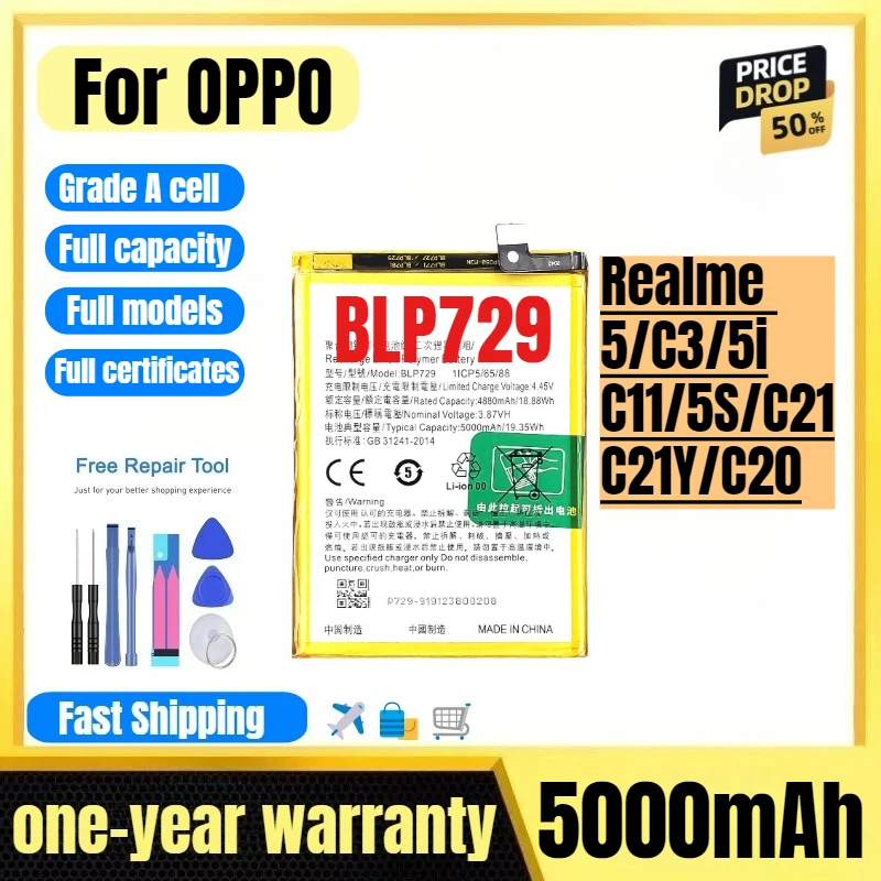 

BLP729 for OPPO Realme 5/C3/5i/C11/5S/C21/C21Y/C20 Phone Battery High Quality High Capacity Replacement Bateria Grade A Cell