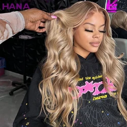 Brown Roots Blonde Body Wave 13x6 Lace Frontal Human Hair Wigs Transparent Lace 200% Density Ombre Blonde 5x5 Lace Closure Wig