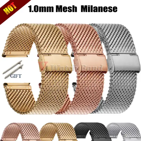 Correa milanesa de malla 1,0 para Seiko, pulsera de liberación rápida de 18mm, 20mm, 22mm y 24mm para correa de malla de acero DW, accesorios para reloj masculino