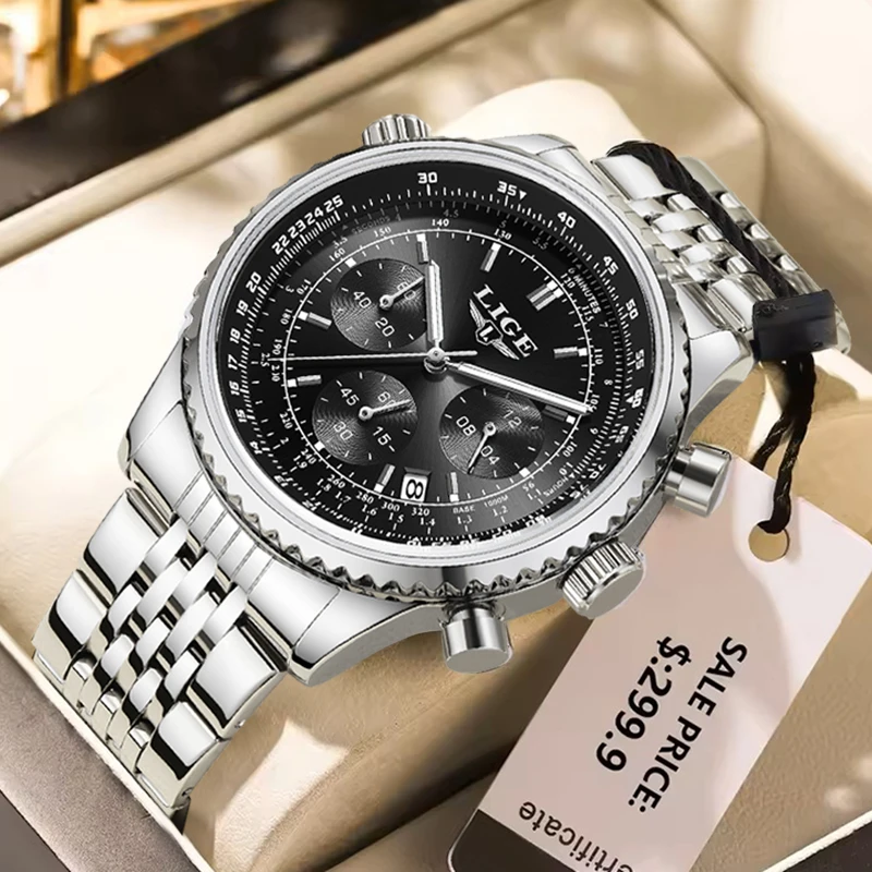 

LIGE Luminous Watch For Men Fashion Business Men Watch Sports Waterproof Chronograph Men Quartz Wristwatches Relogio Masculino