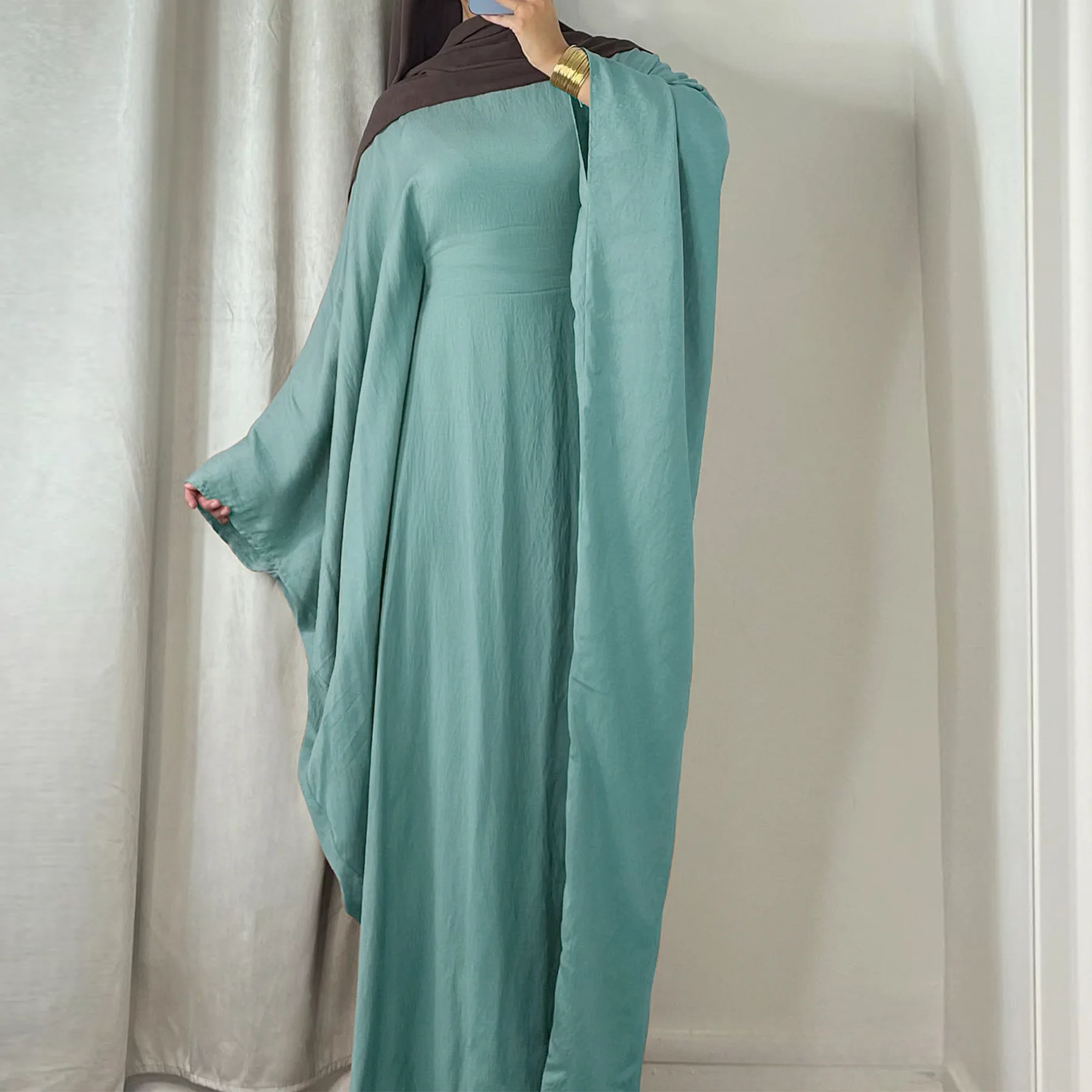 Ramadan Eid Abayas for Women Muslim Batwing One Piece Hijab Prayer Dress Crepe Abaya Dubai Kaftan Robe Long Islam Clothes Jilbab