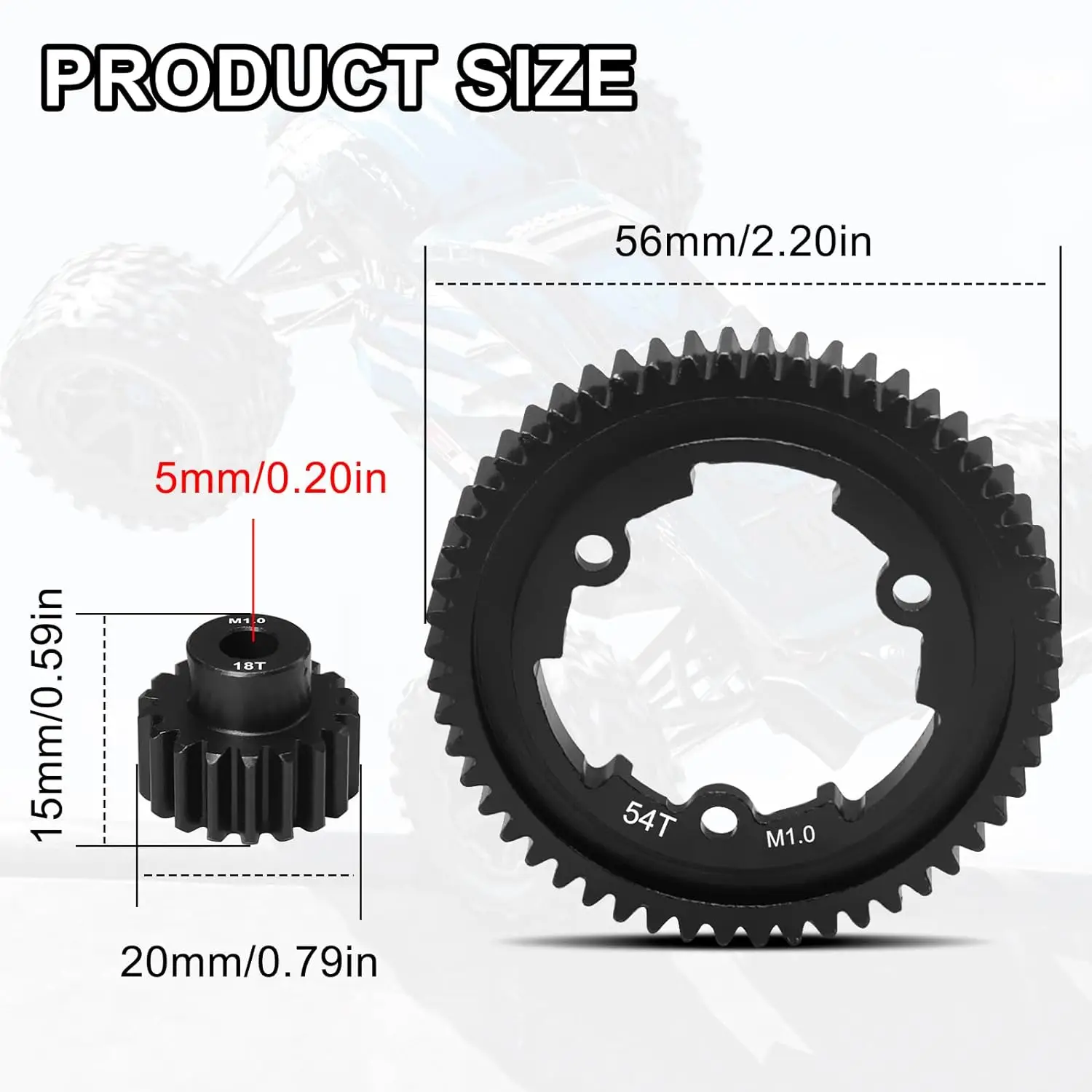 54T 1 Mod Steel Spur Gear with 18T Pinion Gear for Traxxas 1/5 X-Maxx 1/7 XO-1 1/10 Maxx/E-Revo 2.0 VXL Replace Stock Part #6449