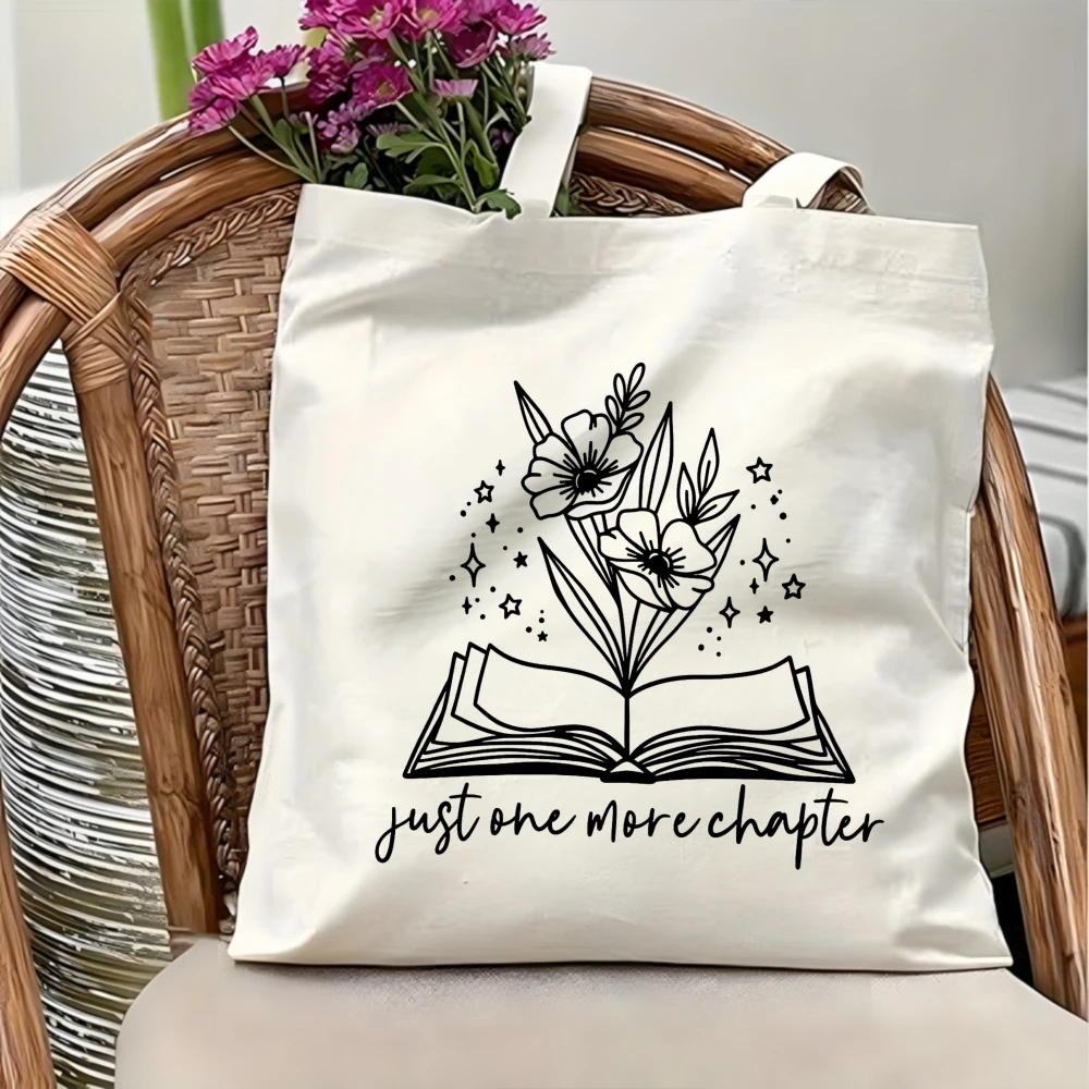Canvas Bag, Unisex Tote Bag, Suitable for Commuting, Travel, Daily Use, Shoulder Bag, Black and White Color Scheme, Ideal for Book Lovers, Reading Enthusiasts, Students, Teachers, Gift view 2